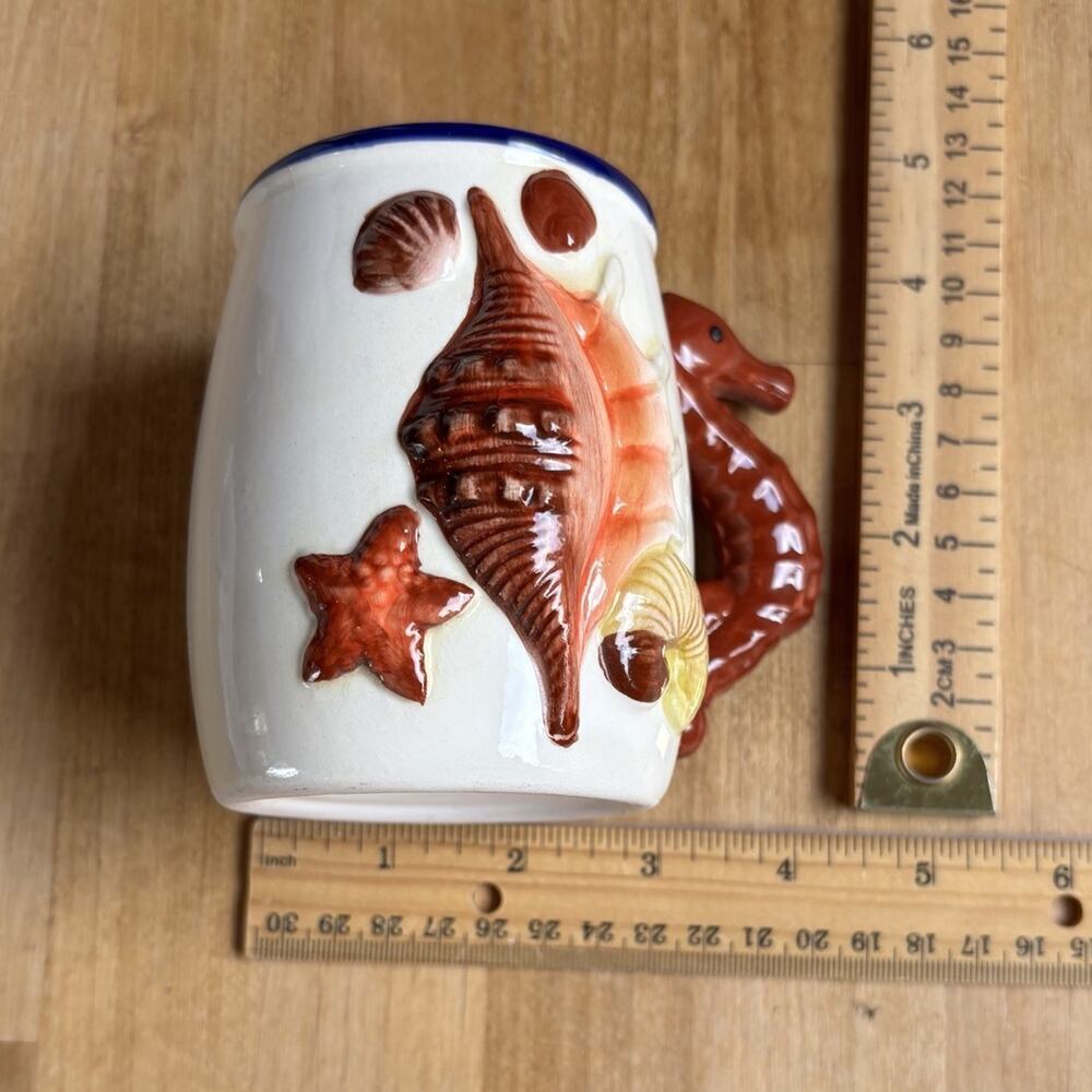 3D Sea Horse Mug Cups Set Of 2 Ocean Theme Retro Mexican coffee Boho Beach Vibe - Picture 4 of 12